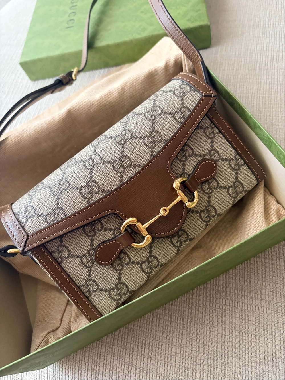 Gucci Beige GG Canvas Crossbody with Brown Leather Trim - Picture 5 of 9